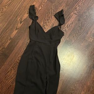 Bridesmaid Show Po More Than This Midi Dress Ruffle Strap Thigh Split in Black